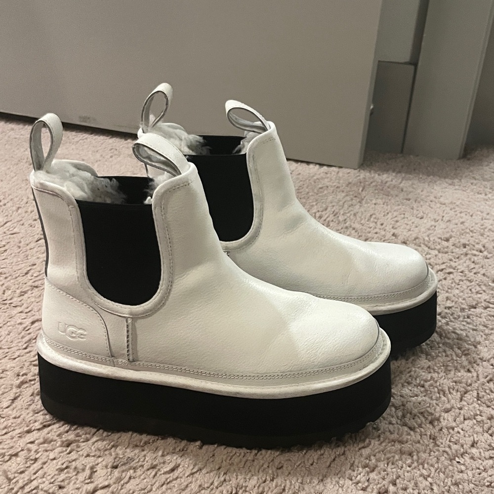UGG White Boots with Black Platform